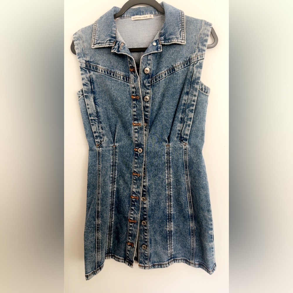Abercrombie & Fitch Blue Denim Sleeveless Button-Front Dress